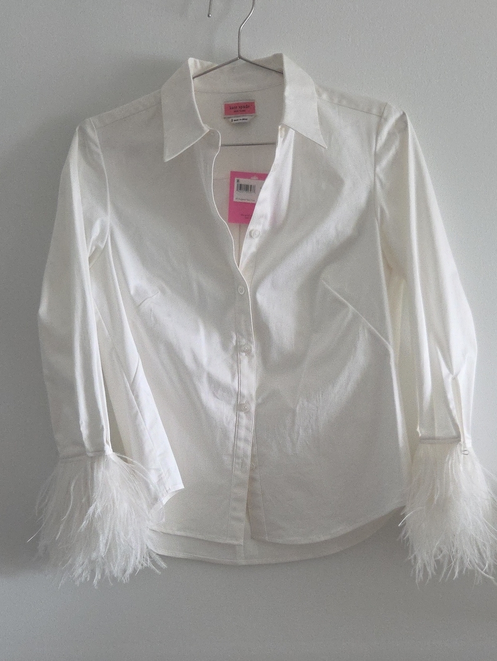 Kate Spade feather cuff cotton poplin button down SZ 2 (Fits Ptp 18") - Picture 2 of 8